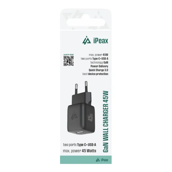 iPEAX Adapter GaN 45W (USB-C + USB-A) Black