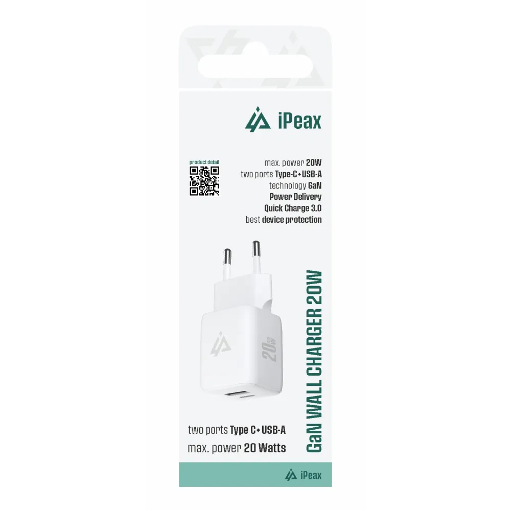 iPEAX Adapter GaN 20W (USB-C + USB-A) White