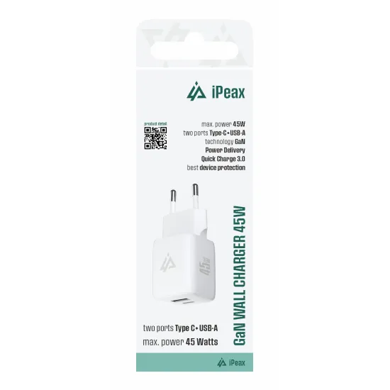 iPEAX Adapter GaN 45W (USB-C + USB-A) White