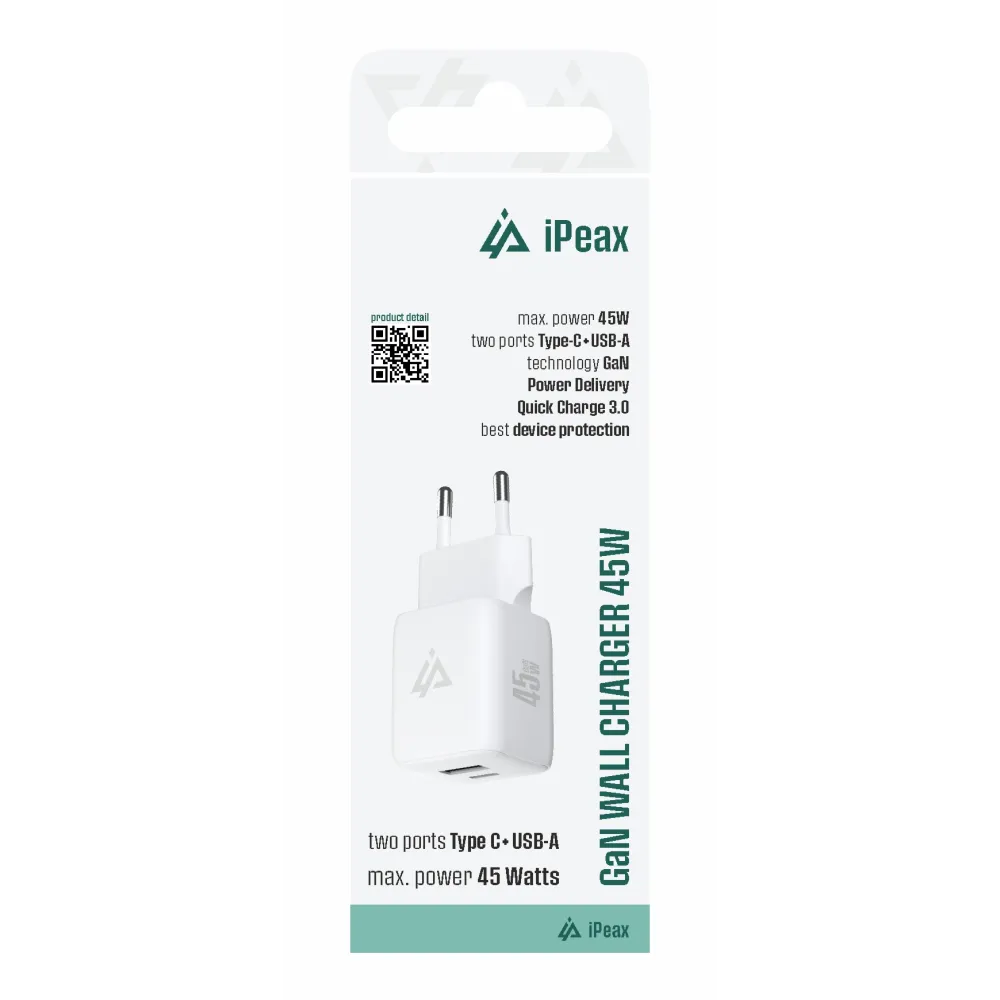 iPEAX Adapter GaN 45W (USB-C + USB-A) White
