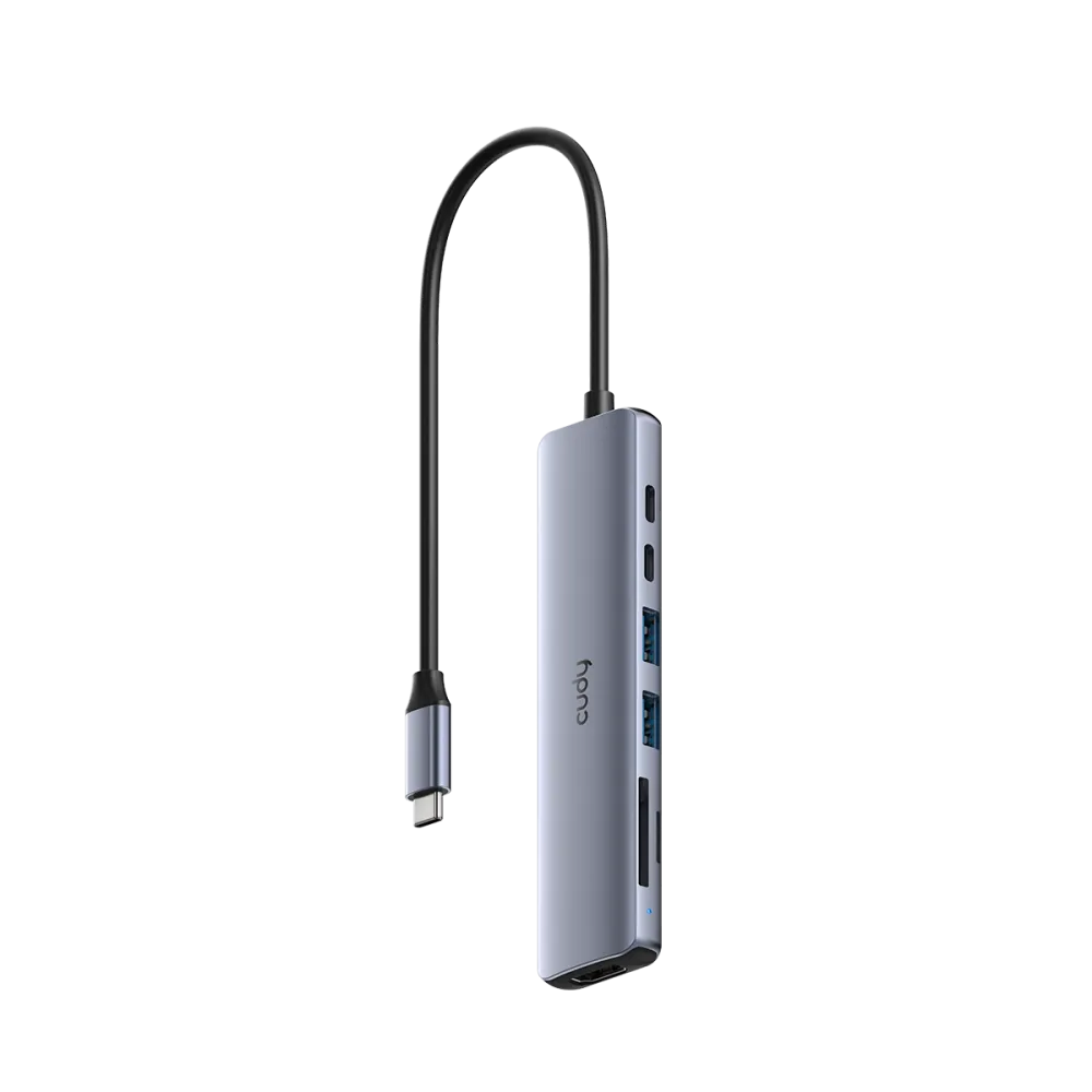 CUDY HUB 7-in-1 1x HDMI 4K, 1x USB Type-C PC 100W, 1x USB Type-C, 2x USB A 3.2, 1x FT slot, 1x SDXC slot