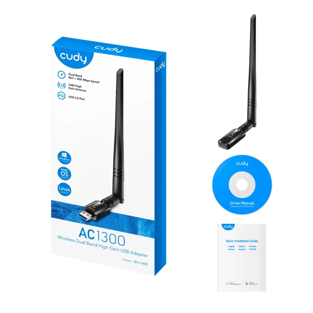 CUDY Adapter USB to WiFi WU1400 AC1300 Dual-band