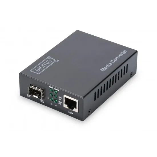 Digitus Media Converter RJ45/SFP, 10/100/1000Mbps (Gigabit), 1x RJ-45, 1x SFP slot, external