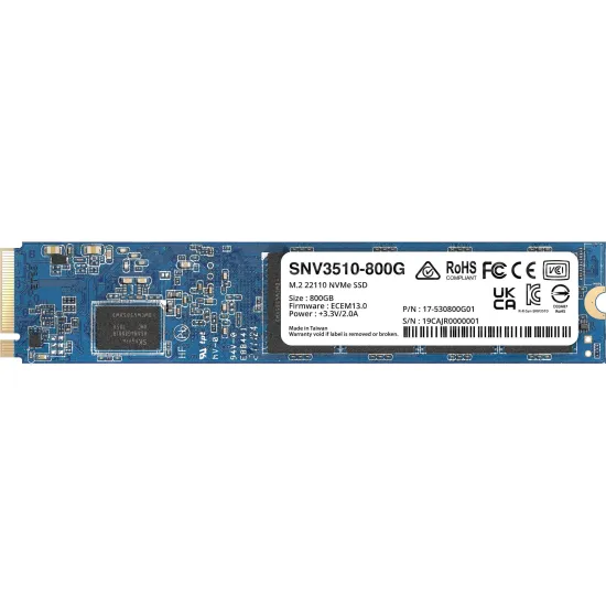 Synology SSD 800GB SNV3510 M.2 NVMe SNV3510 PCIe 3.0 x4 NVMe M.2 22110 Form Factor