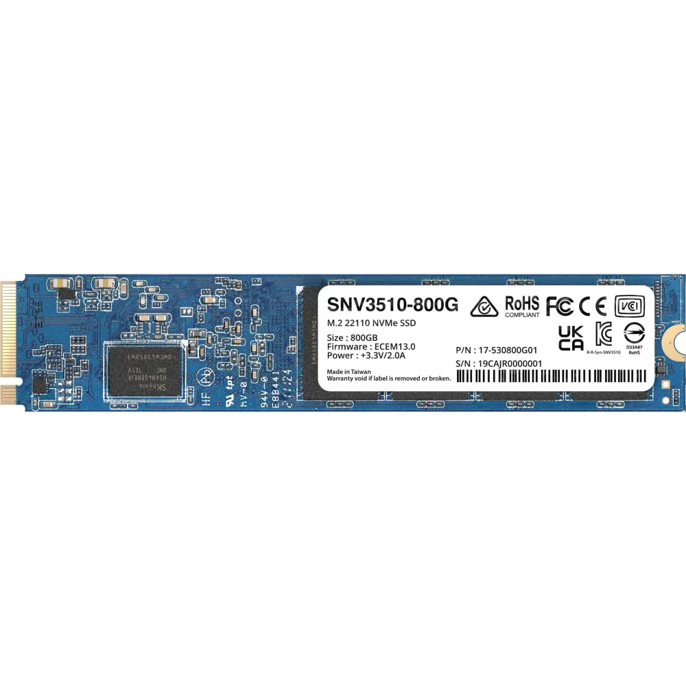 Synology SSD 800GB SNV3510 M.2 NVMe SNV3510 PCIe 3.0 x4 NVMe M.2 22110 Form Factor