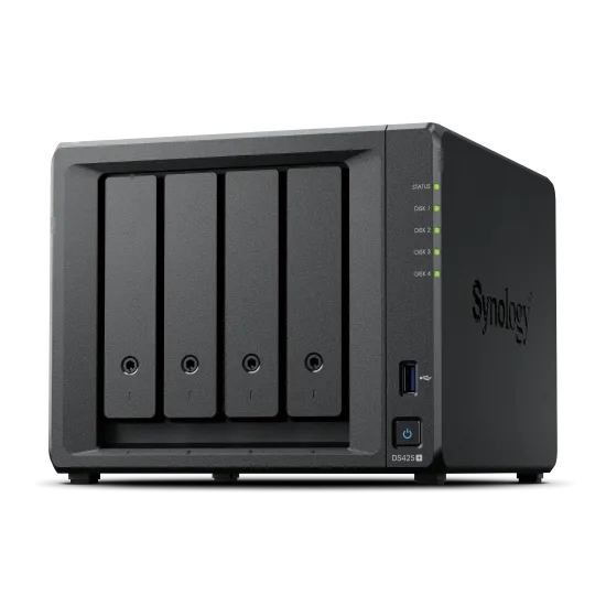 Synology NAS DiskStation DS425+ Tower, 4-bay 3.5″/2.5″ SATA HDD/SSD, 2x M.2 NVMe, Intel Celeron J4125 2.0 GHz (4-core), 2GB DDR4