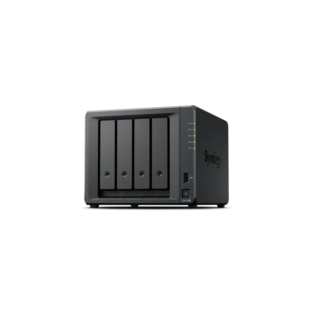 Synology NAS DiskStation DS425+ Tower, 4-bay 3.5″/2.5″ SATA HDD/SSD, 2x M.2 NVMe, Intel Celeron J4125 2.0 GHz (4-core), 2GB DDR4