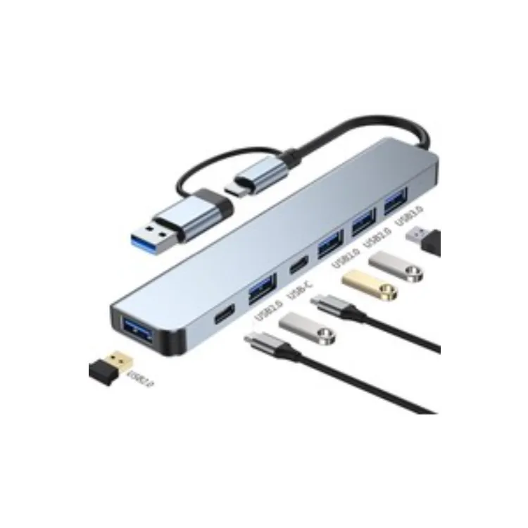 E-GREEN Adapter 8 u 2, Tip C/USB 3.0 - USB 3.0 + 3xUSB2.0+3.5mm audio+SD/TF+USB-C