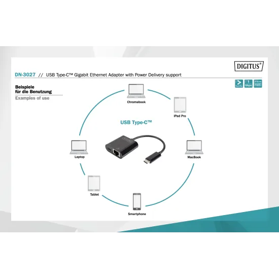 Digitus HUB USB Type C to RJ45 Gigabit Ethernet + Type C PD