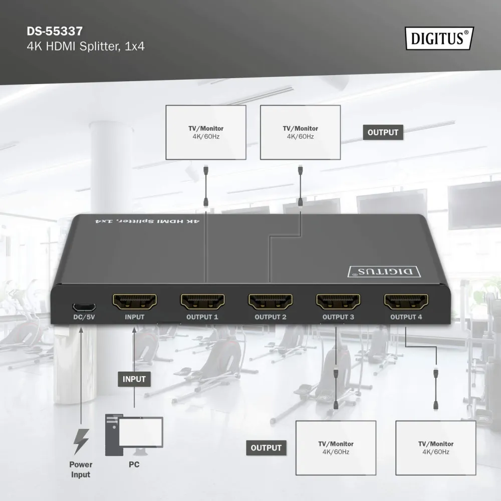 Digitus HDMI Splitter 4K, 1x4, 4K@60Hz