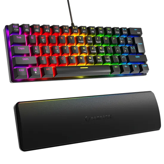 Rampage Tastatura PLOWER K60 Black US Layout Wrist Support Mechanical Blue Switch Gaming