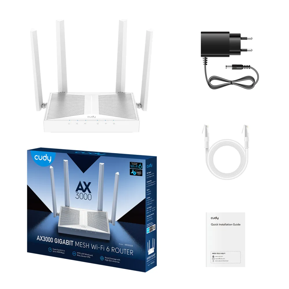 CUDY Router WR3000E AX3000 Gigabit Wi-Fi 6 Mesh