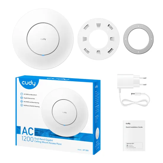 CUDY Access Point AP1300, AC1200 (WiFi 5), dual-band, do 1.2Gbps, 1x GbE, PoE 802.3af + PoE adapter included, ceiling/wall mount