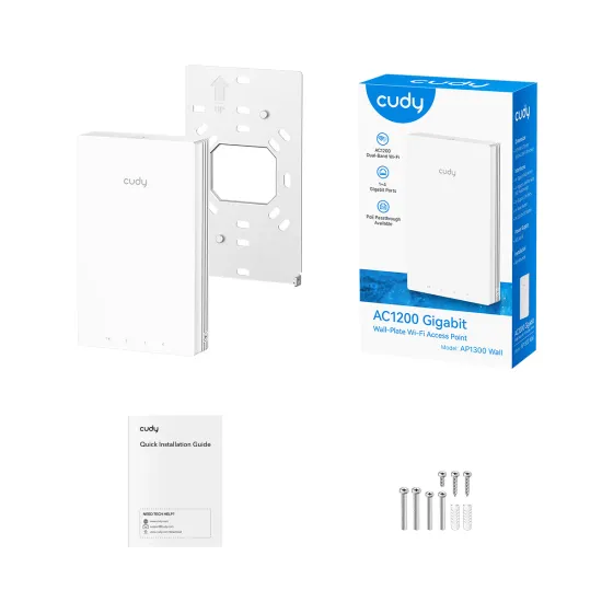 CUDY Access Point AP1300 Wall, AC1200 (WiFi 5), dual-band, do 1.2Gbps, 1x GbE, wall-plate mount, indoor