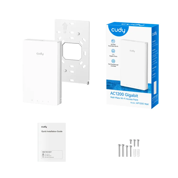 CUDY Access Point AP1300 Wall, AC1200 (WiFi 5), dual-band, do 1.2Gbps, 1x GbE, wall-plate mount, indoor