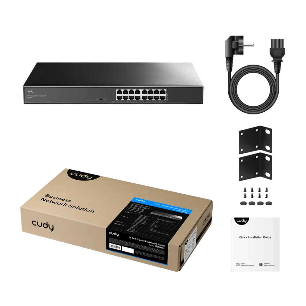 CUDY Switch GS1016L, 16x 10/100/1000Mbps RJ45 ports, unmanaged, plug-and-play, metal housing, rackmount