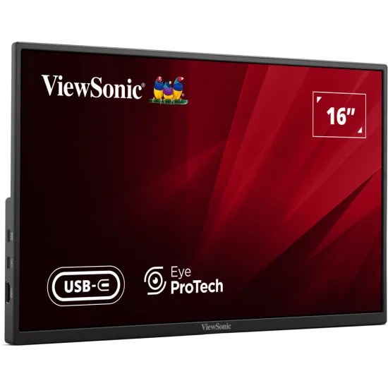 ViewSonic Monitor 15.6 VA1650, 1920×1080 (FHD), IPS panel, 60Hz, 7 ms, 1000:1, 250 cd/m², HDMI + USB-C (DP Alt mode) + USB-C (po