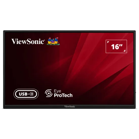 ViewSonic Monitor 15.6 VA1650, 1920×1080 (FHD), IPS panel, 60Hz, 7 ms, 1000:1, 250 cd/m², HDMI + USB-C (DP Alt mode) + USB-C (po