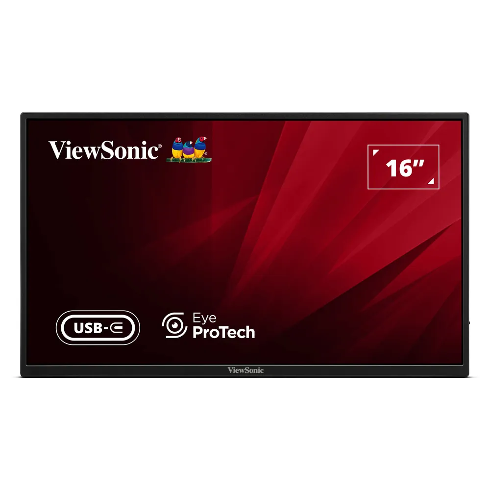 ViewSonic Monitor 15.6 VA1650, 1920×1080 (FHD), IPS panel, 60Hz, 7 ms, 1000:1, 250 cd/m², HDMI + USB-C (DP Alt mode) + USB-C (po