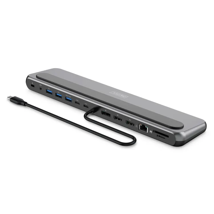Digitus HUB 12 in 1, 2x HDMI, 1x DP, 3x USB 3.2, 1x USB Type-C, 1x USB Type-C PD, 1x RJ45 Gigabit Ethernet, 2x card reader, 1x 3