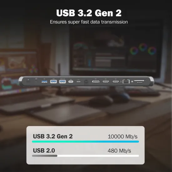 Digitus HUB 12 in 1, 2x HDMI, 1x DP, 3x USB 3.2, 1x USB Type-C, 1x USB Type-C PD, 1x RJ45 Gigabit Ethernet, 2x card reader, 1x 3