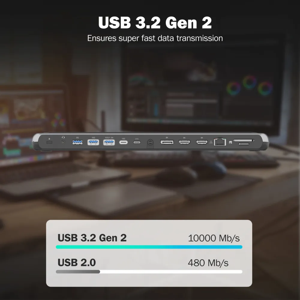 Digitus HUB 12 in 1, 2x HDMI, 1x DP, 3x USB 3.2, 1x USB Type-C, 1x USB Type-C PD, 1x RJ45 Gigabit Ethernet, 2x card reader, 1x 3