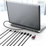 Digitus HUB 12 in 1, 2x HDMI, 1x DP, 3x USB 3.2, 1x USB Type-C, 1x USB Type-C PD, 1x RJ45 Gigabit Ethernet, 2x card reader, 1x 3