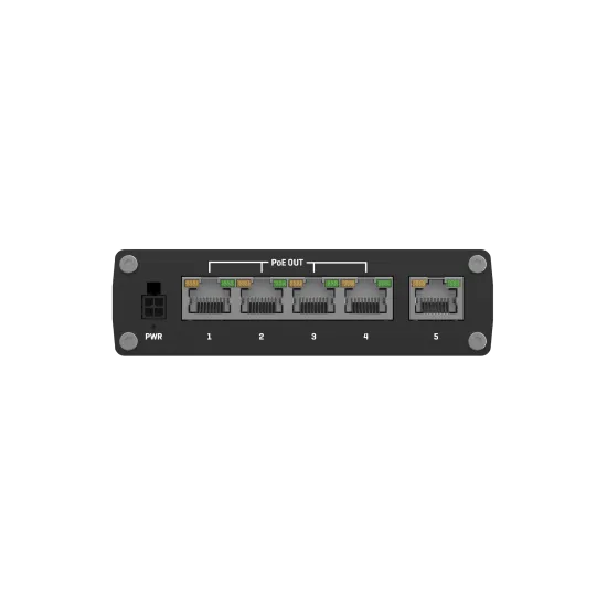 Teltonika Switch TSW100, 5x 10/100/1000Mbps RJ45 ports, 4x PoE+ (802.3af/at), 120W PoE budget, unmanaged, plug-and-play, industr