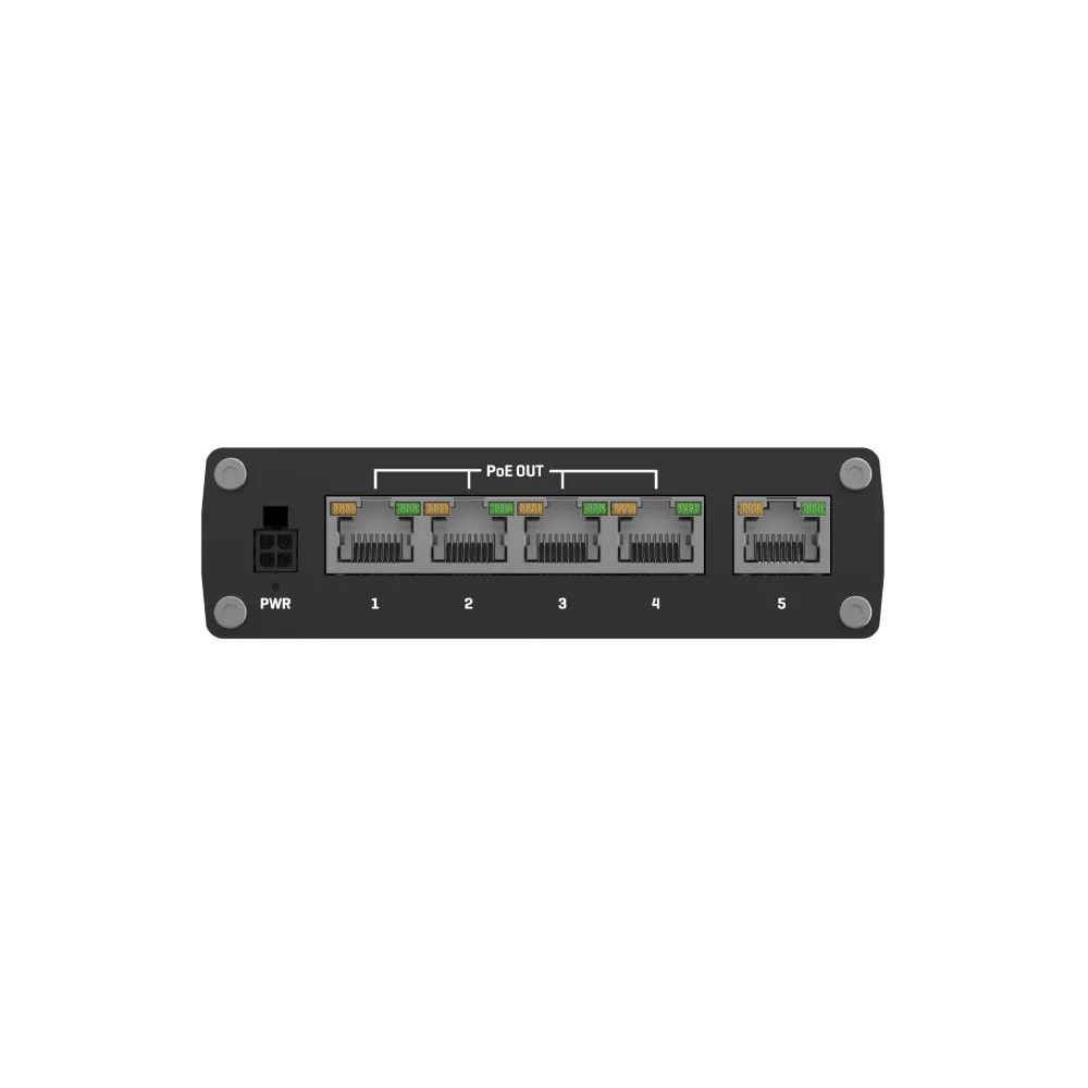 Teltonika Switch TSW100, 5x 10/100/1000Mbps RJ45 ports, 4x PoE+ (802.3af/at), 120W PoE budget, unmanaged, plug-and-play, industr