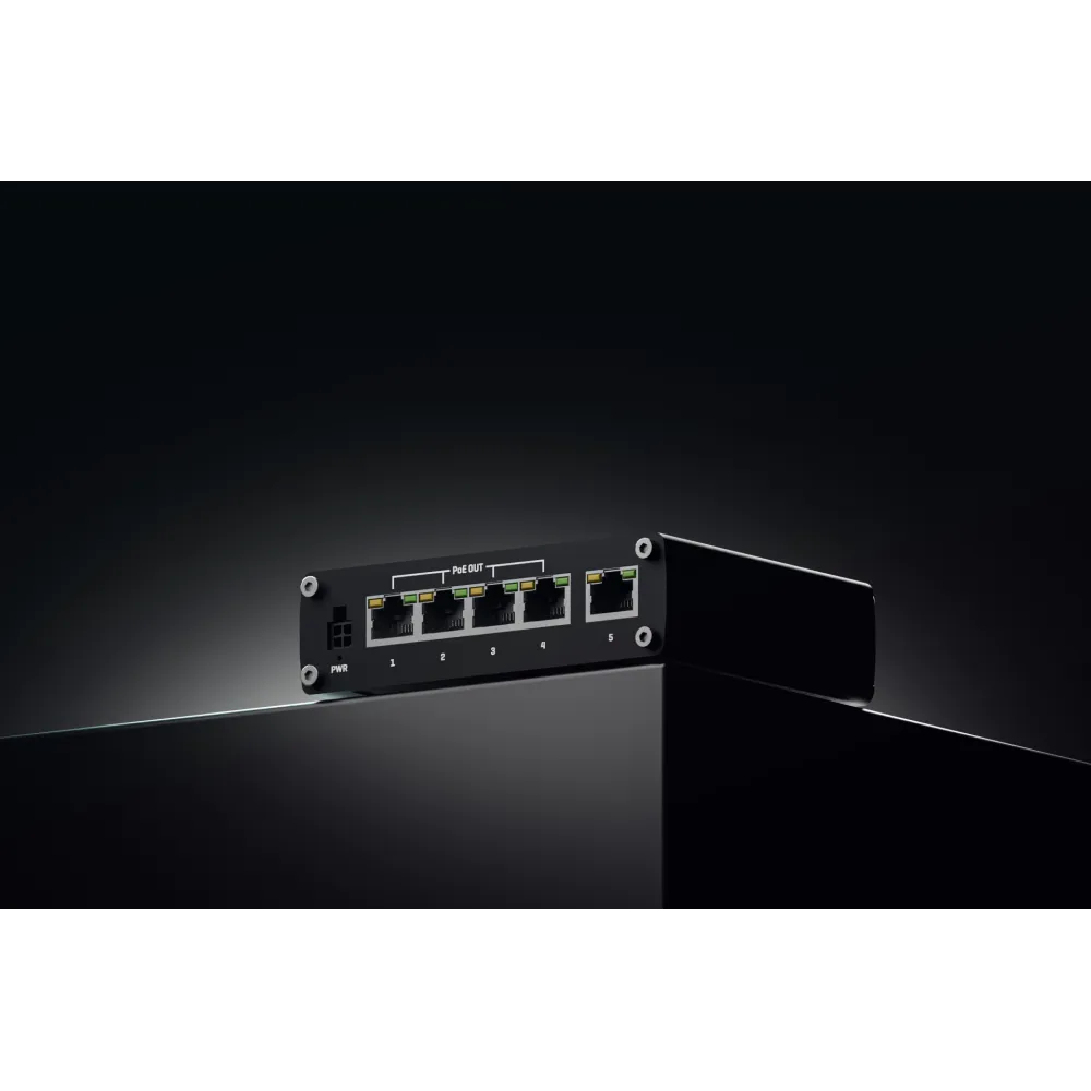 Teltonika Switch TSW100, 5x 10/100/1000Mbps RJ45 ports, 4x PoE+ (802.3af/at), 120W PoE budget, unmanaged, plug-and-play, industr