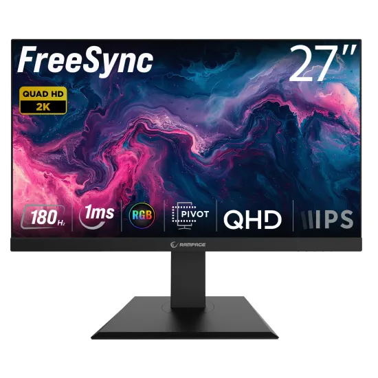 Rampage Monitor 27 MIRACLE MC27RQ180, 2560×1440 (2K QHD), IPS panel (Fast IPS), 180Hz, 1 ms (MPRT), 1000:1, 250 cd/m², FreeSync,