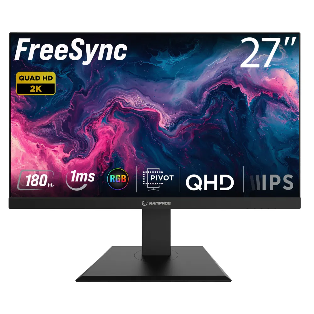 Rampage Monitor 27 MIRACLE MC27RQ180, 2560×1440 (2K QHD), IPS panel (Fast IPS), 180Hz, 1 ms (MPRT), 1000:1, 250 cd/m², FreeSync,