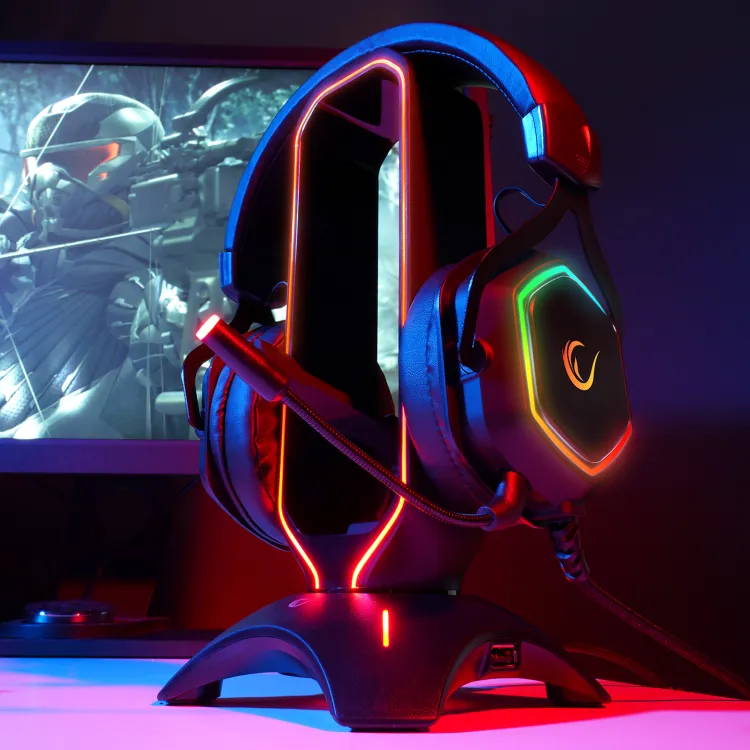Rampage Drzac za slusalice RM-H66 GUARD Black RGB, 2x USB