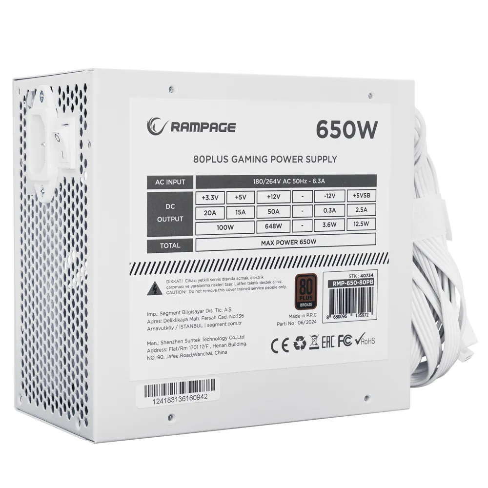 Rampage Napajanje RMP-650-80PB 650W 80+ Bronze Active PFC White