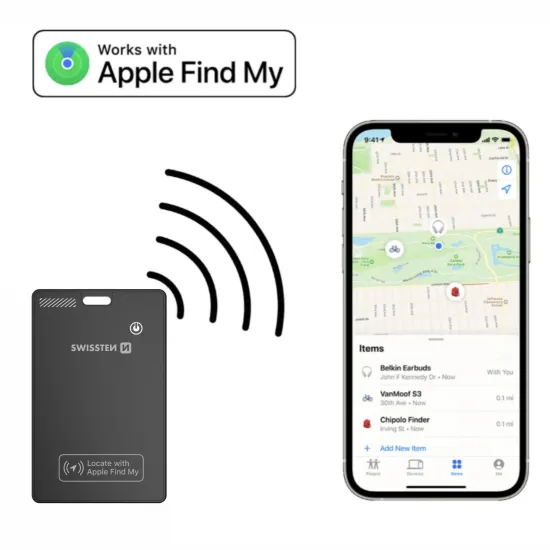 Swissten Find Card Smart Locator With Apple Find My Function - Black