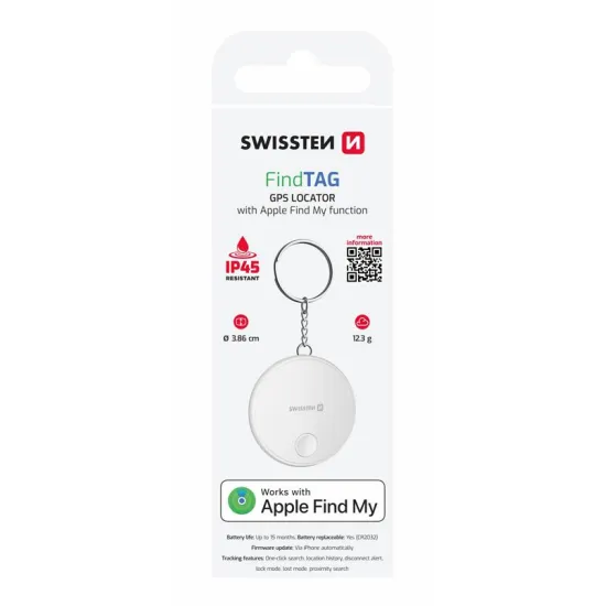 Swissten Find Tag Smart Locator With Apple Find My Function - White