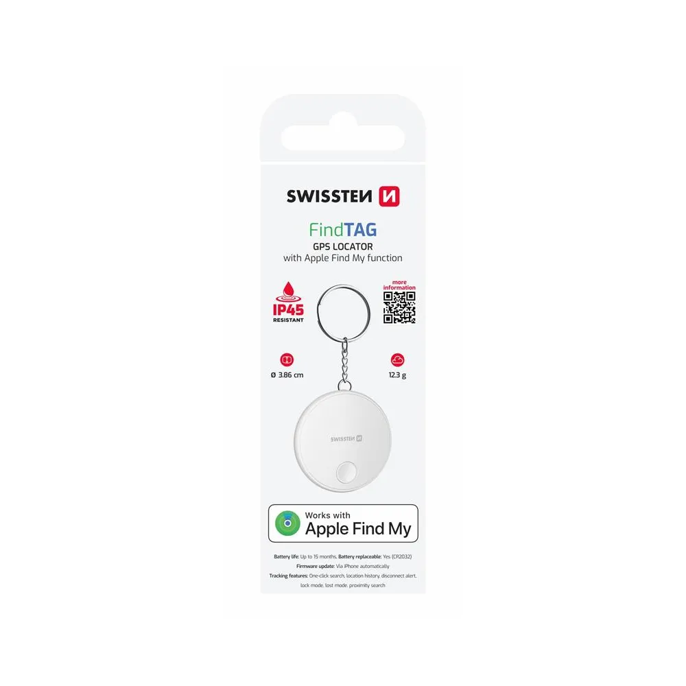 Swissten Find Tag Smart Locator With Apple Find My Function - White