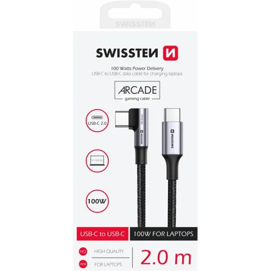 Swissten Kabl Arcade Gaming Type-C To Type-C 100W USB 2m - Black