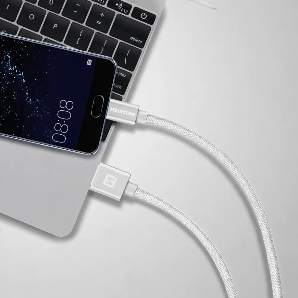 Swissten Data kabl Textile USB / USB-C 1.2m Silver