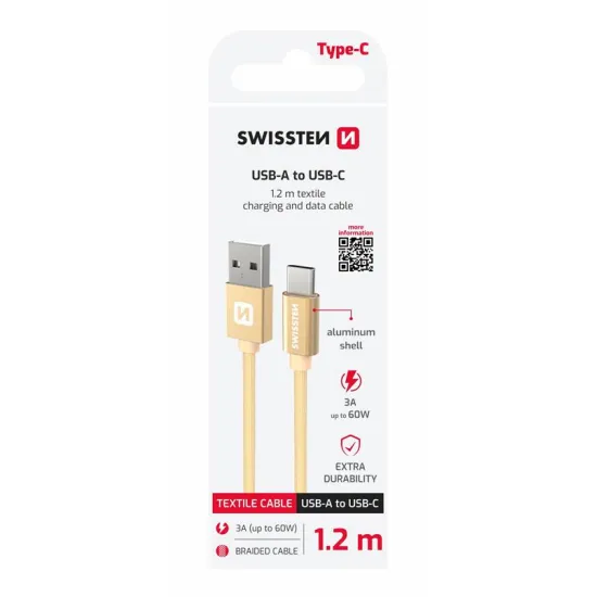 Swissten Data kabl Textile USB / USB-C 1.2m Gold