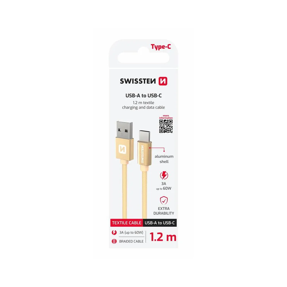 Swissten Data kabl Textile USB / USB-C 1.2m Gold