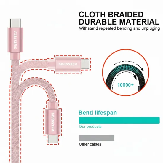 Swissten Data kabl Textile USB / USB-C 1.2m Rose/Gold