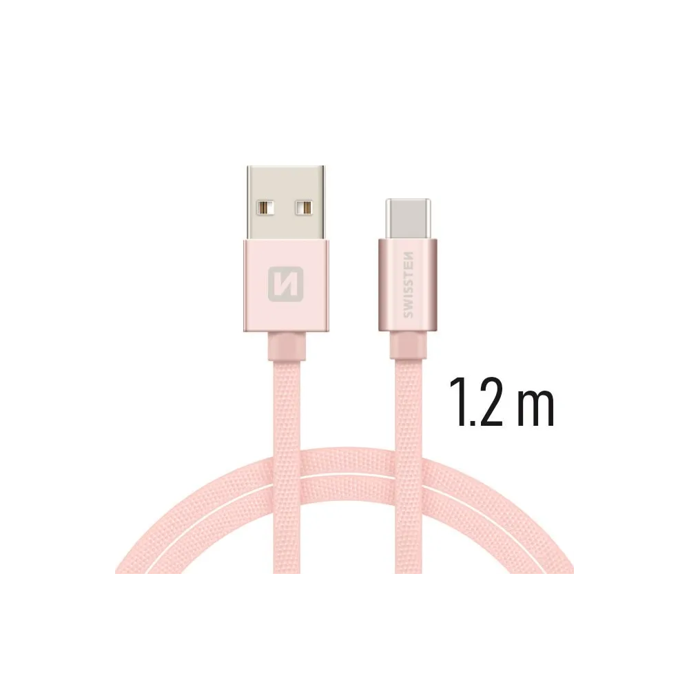 Swissten Data kabl Textile USB / USB-C 1.2m Rose/Gold