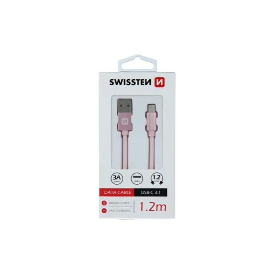 Swissten Data kabl Textile USB / USB-C 1.2m Rose/Gold