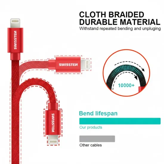 Swissten Data kabl Textile USB / USB-C 1.2m Red