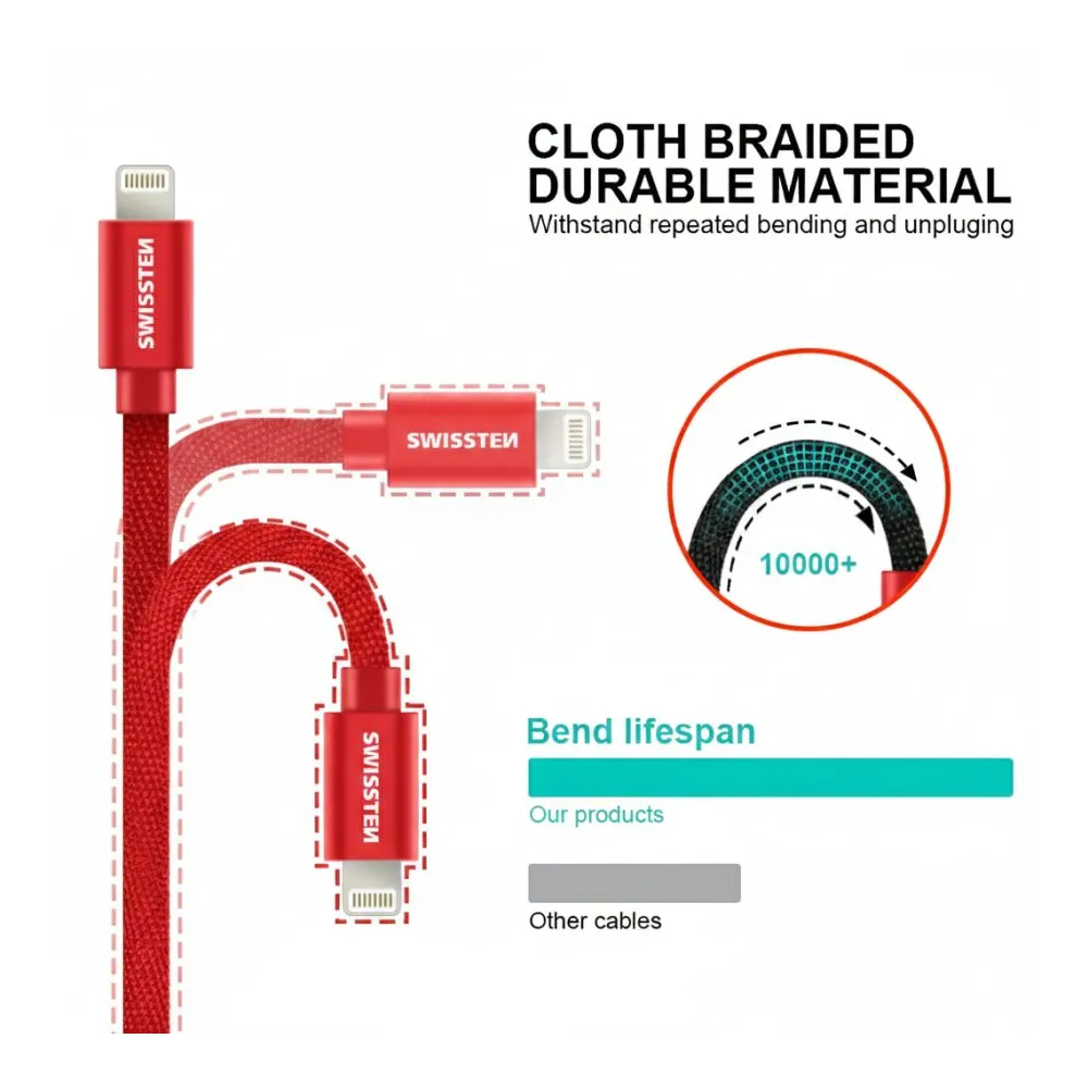 Swissten Data kabl Textile USB / USB-C 1.2m Red