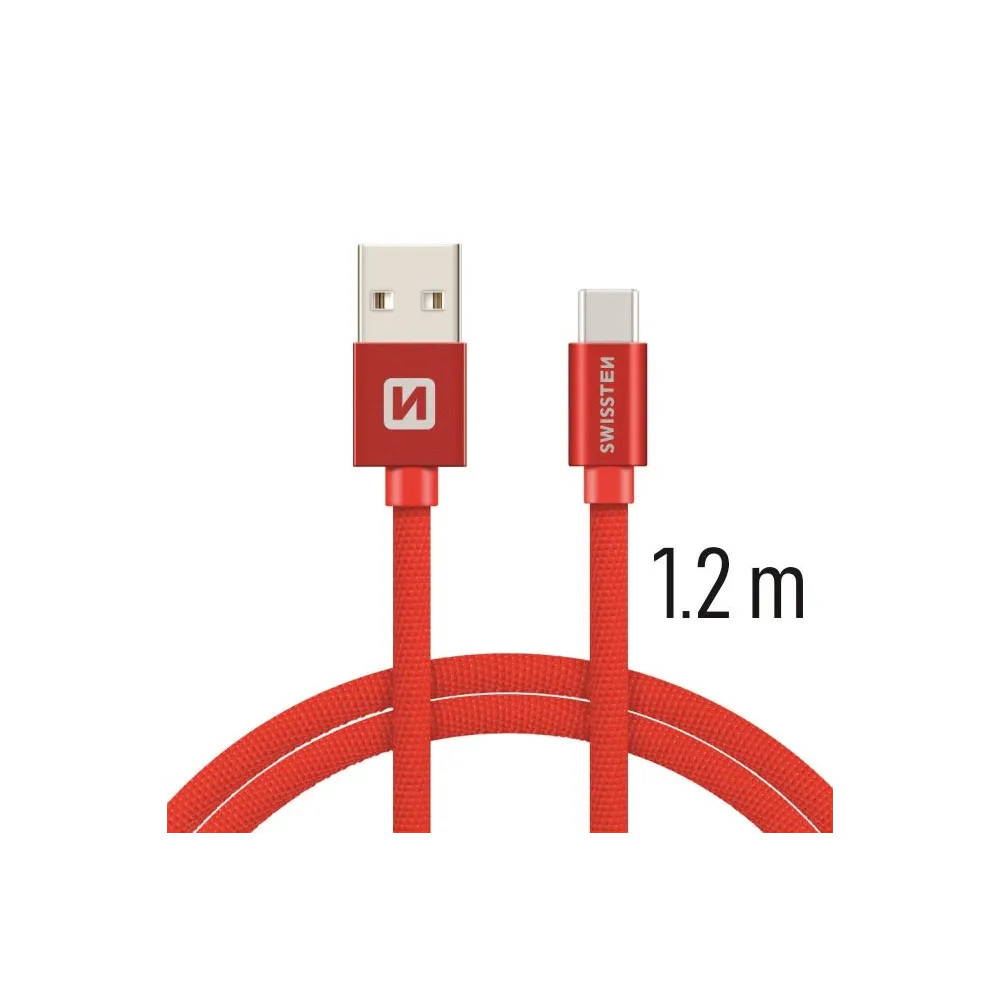 Swissten Data kabl Textile USB / USB-C 1.2m Red