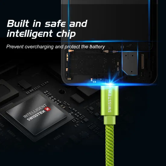 Swissten Data kabl Textile USB / USB-C 1.2m Green
