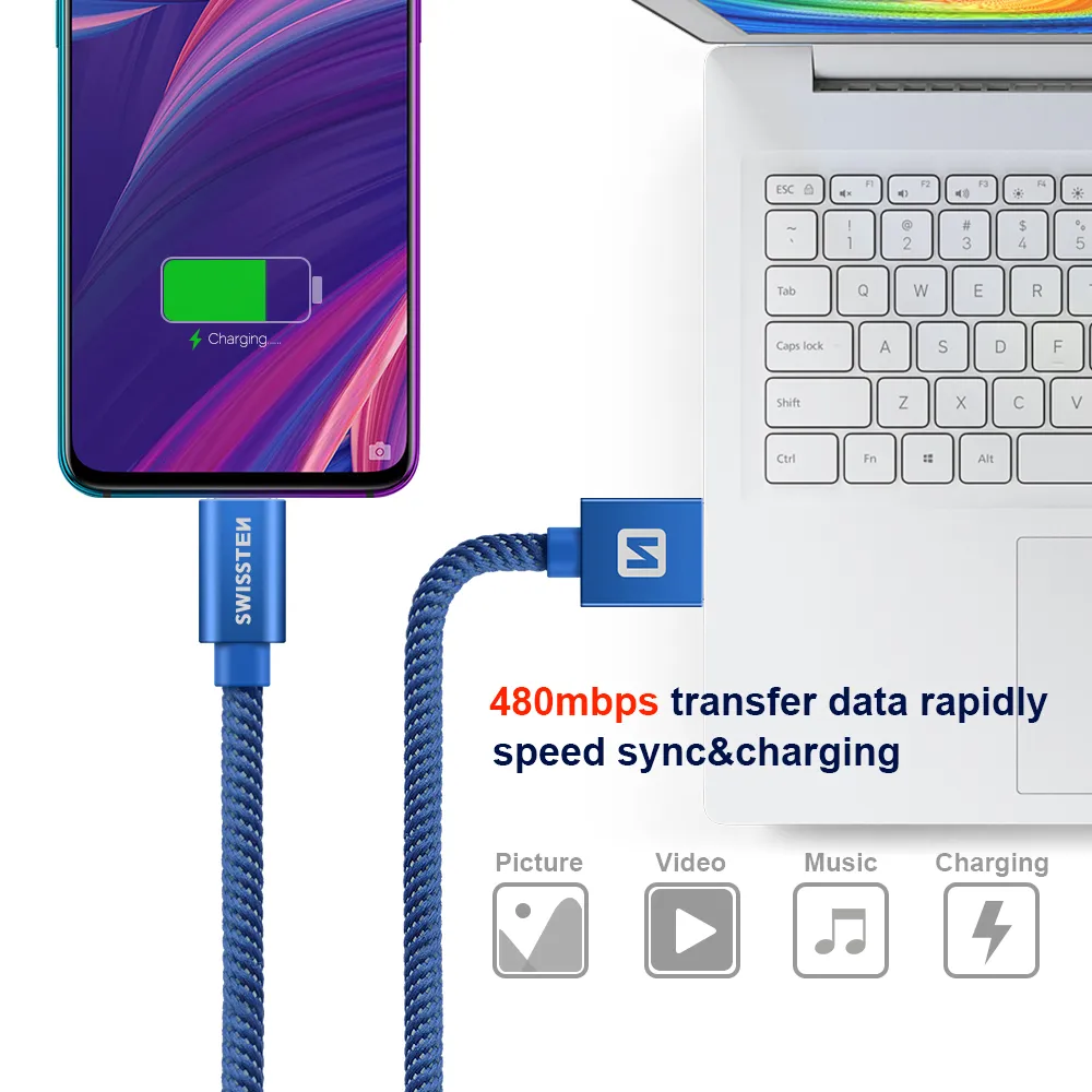 Swissten Data kabl Textile USB / USB-C 1.2m Blue