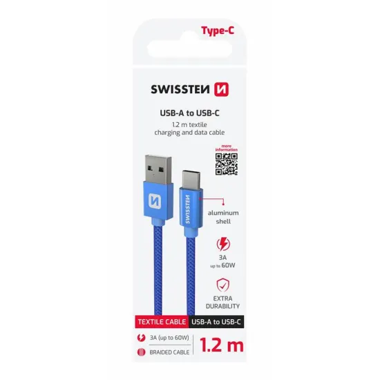 Swissten Data kabl Textile USB / USB-C 1.2m Blue
